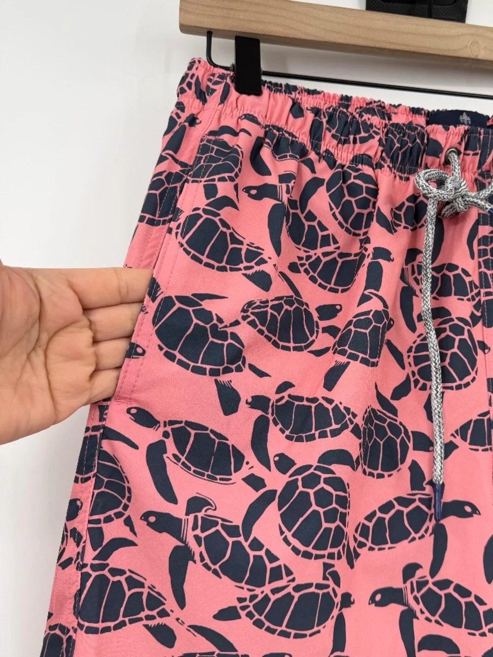 Rainforest Swim Trunks Men Medium Pink Blue Turtles Elastic Drawstring Waist